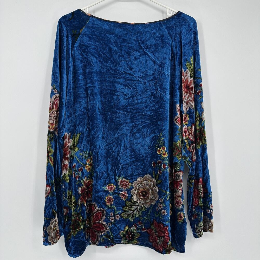 Johnny Was Women XS Blue Floral Velvet Boho Tunic Long Sleeve Luxe Romantic Top - Picture 7 of 8